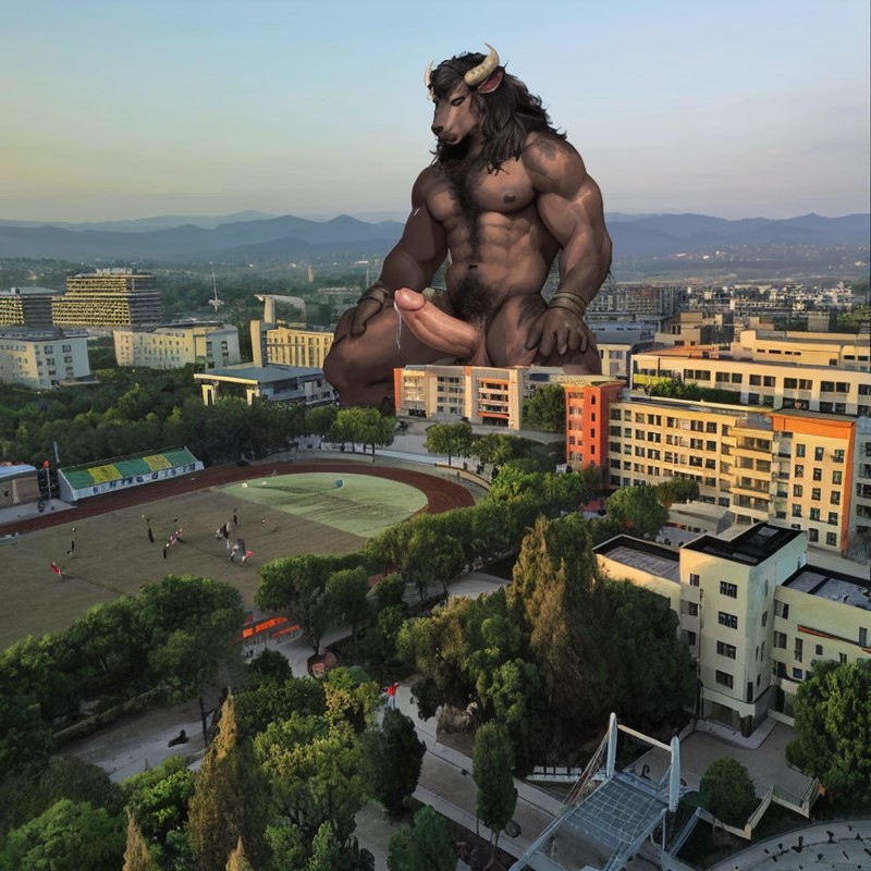 00168-720508526-minotaur, man, (furry,) giant, nude, city,, high quality, highres, pubic hair, erection, giant,hairy, fur, footbal field, buildi.jpg